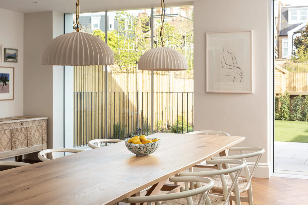 Goldberg Home pendant light installed on Nordic-style HDB kitchen ceiling, elegant Singapore home lighting