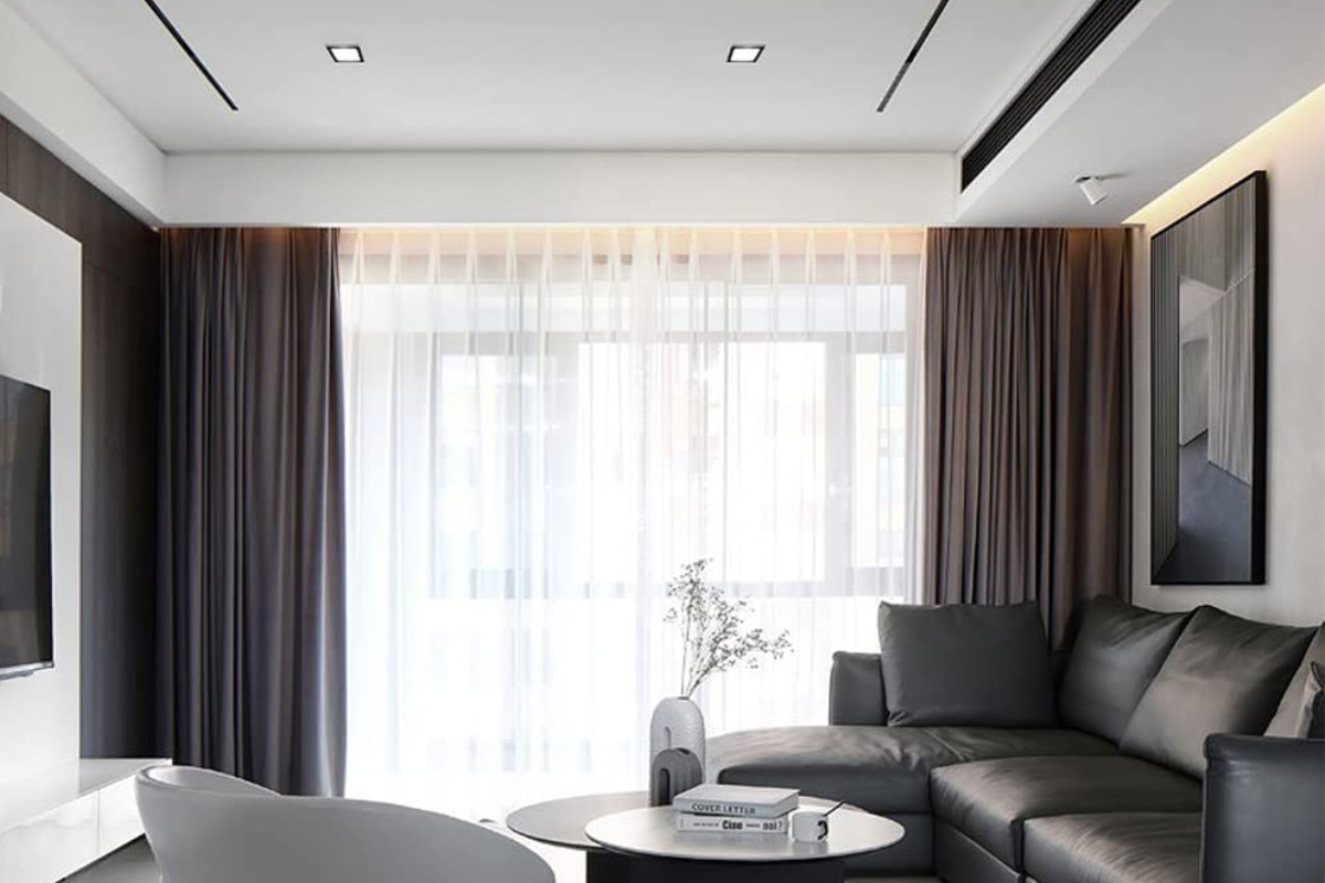 Goldberg Home condo living room recessed downlight LED cove ceiling Singapore luxury monochrome interior lighting