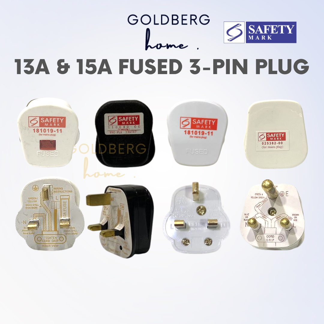 Britz 13A & 15A 3 Pin Plug with Fuse Goldberg Home SG