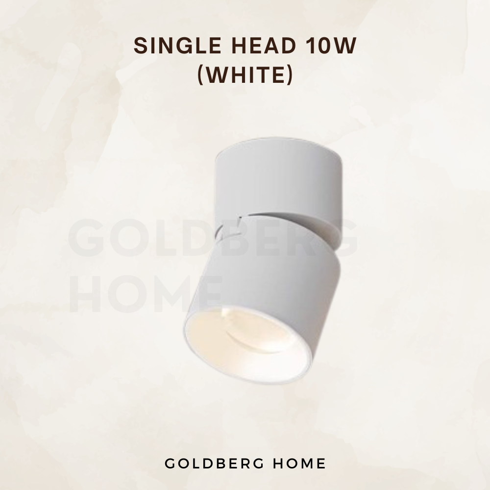 White Dutti Single Head 10W spotlight. Minimalist Goldberg Home adjustable light for Singapore BTOs.