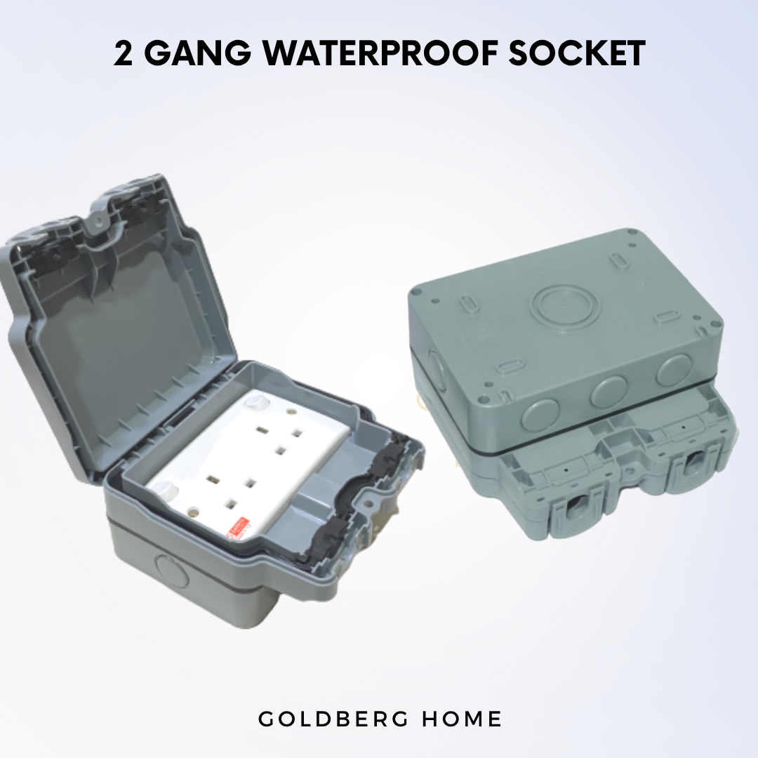 FYM double waterproof socket for washing machines in a Singapore HDB service yard.