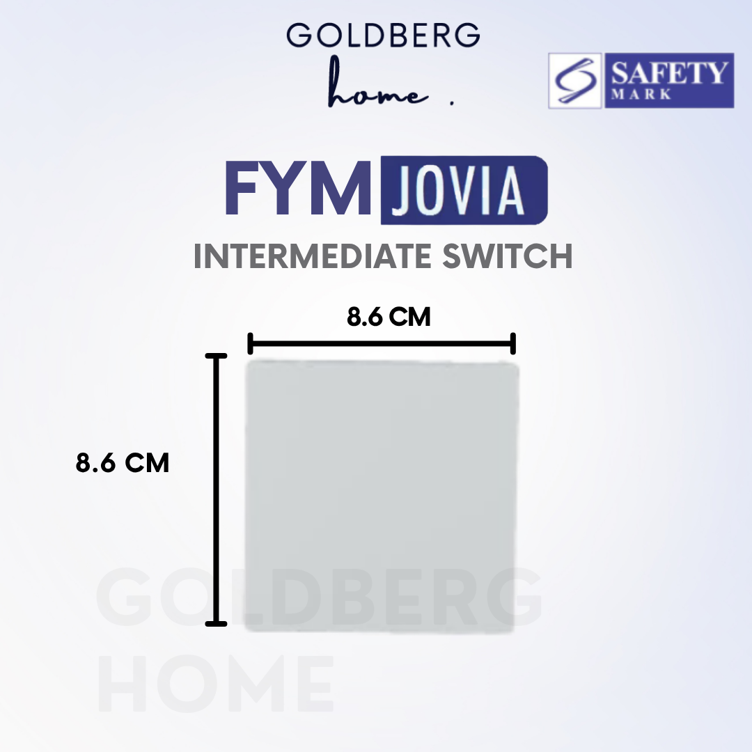 Technical measurements and wiring specs for FYM Jovia white intermediate switch.