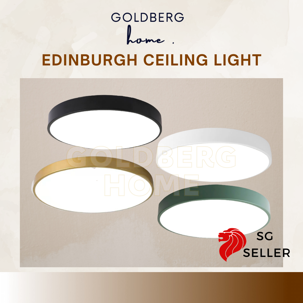 Goldberg Home Edinburgh Premium LED Ceiling Light in Gold, 24W/36W luxury lighting for SG homes.