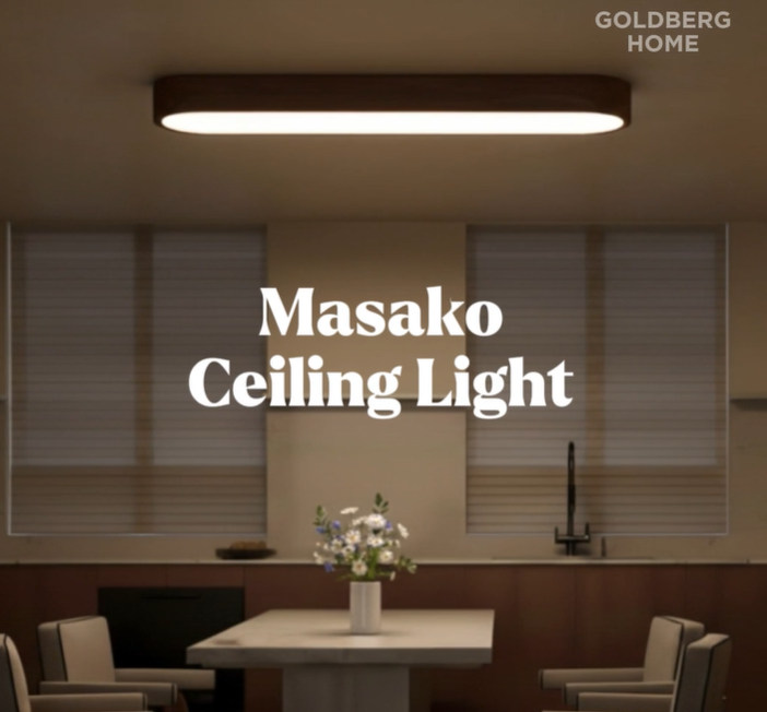 Goldberg Home Masako 3-Tone LED Ceiling Light in Laminated Wood finish, ultra-slim design.