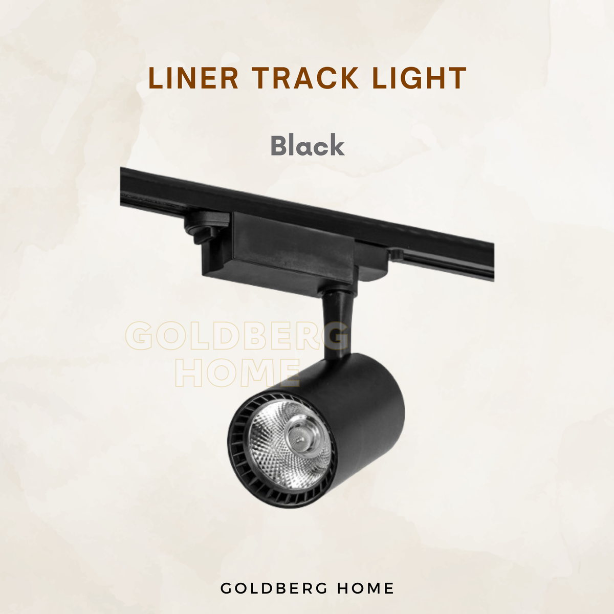 Goldberg Home linear track light rail set complete with track spotlights in modern matte black finish.