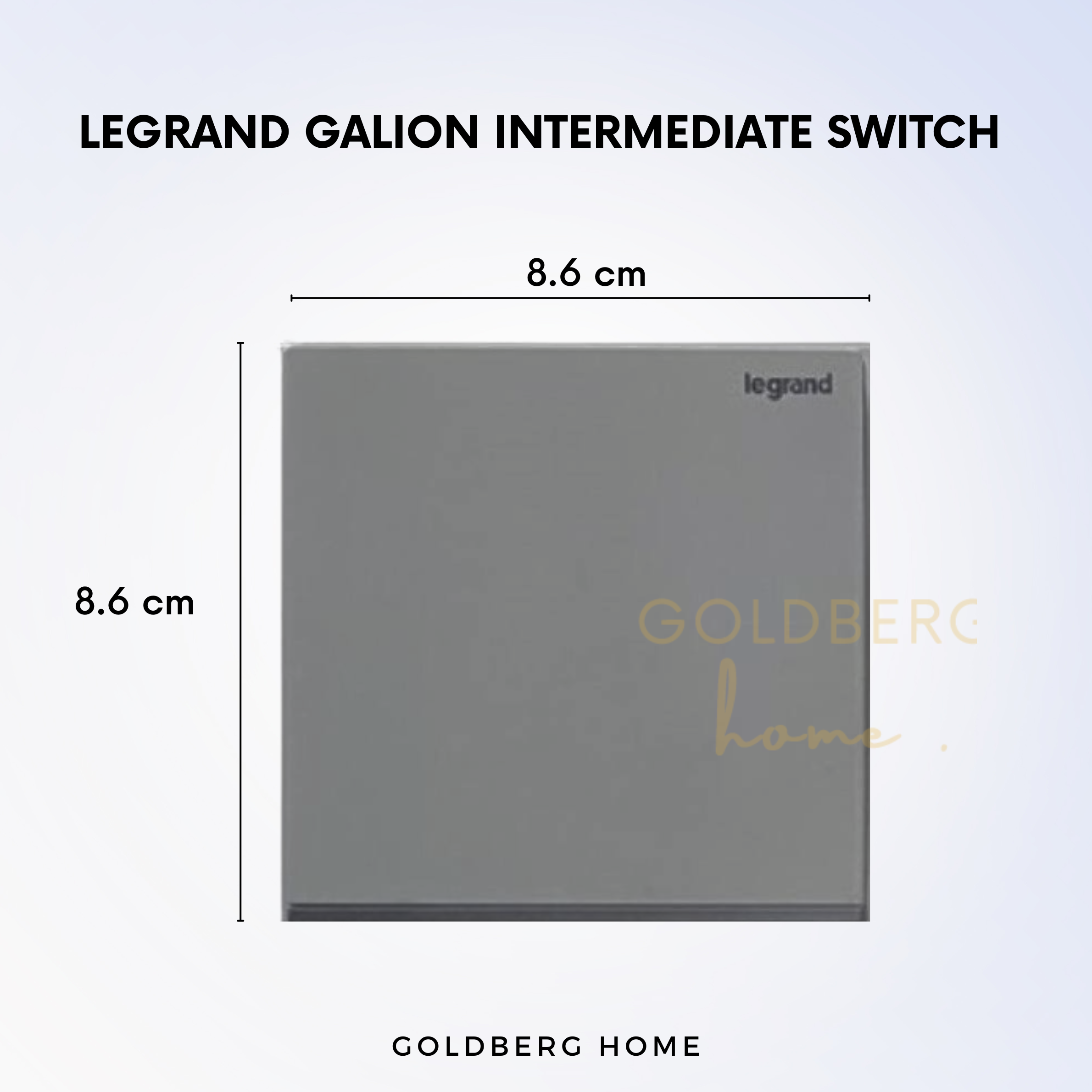 Technical dimensions of Legrand Galion intermediate switch for standard Singapore 86-type electrical boxes.