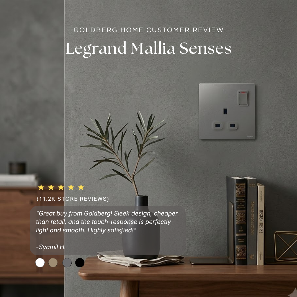 Legrand Mallia Senses dark silver switch review from a Singapore homeowner, via Goldberg Home.