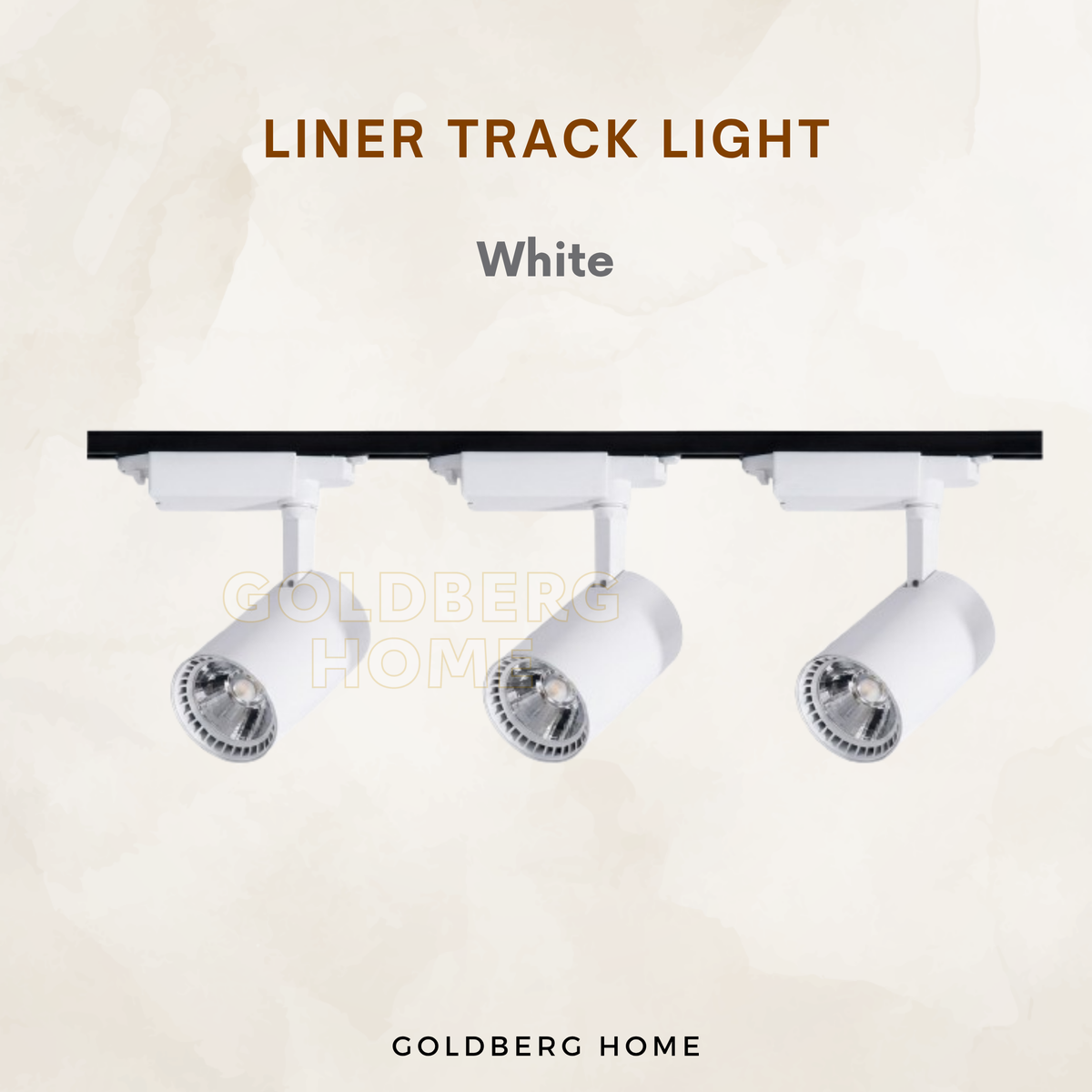 Goldberg Home linear track light rail set complete with track spotlights in clean matte white finish.