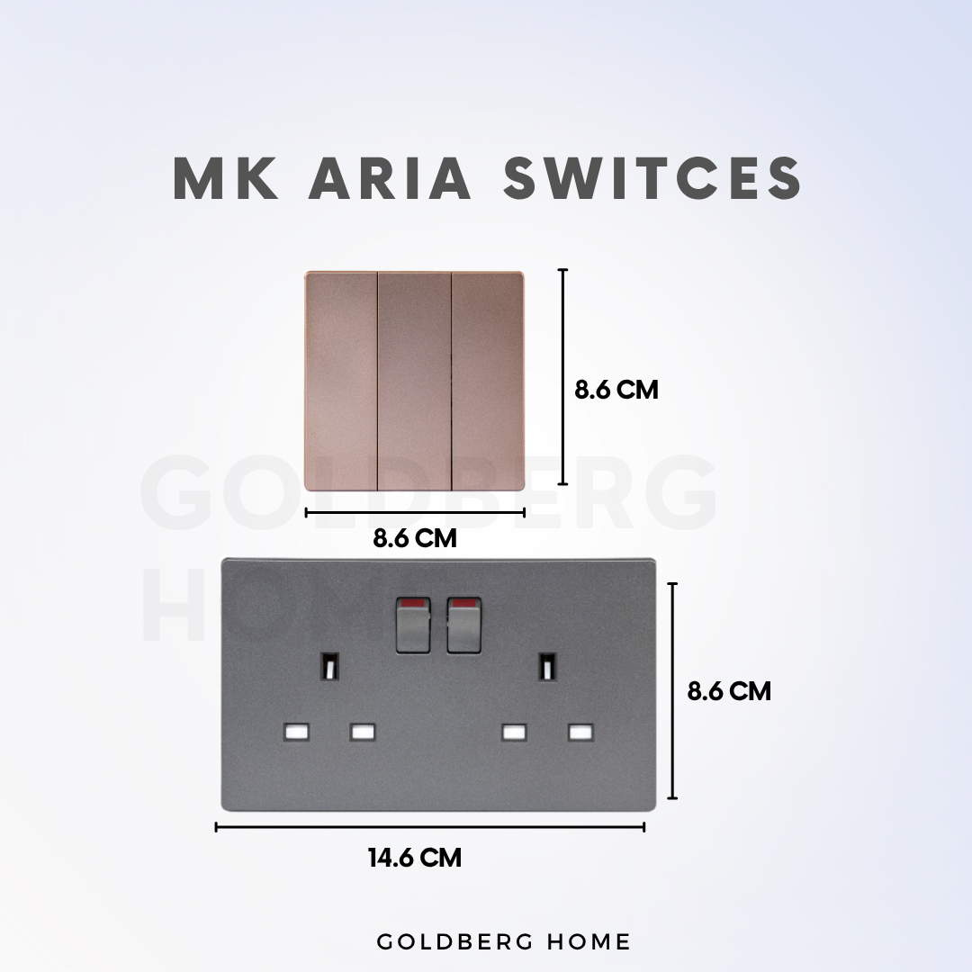 Goldberg Home MK Aria Honeywell switch 86x86mm dimensions for Singapore standard wall box installation.