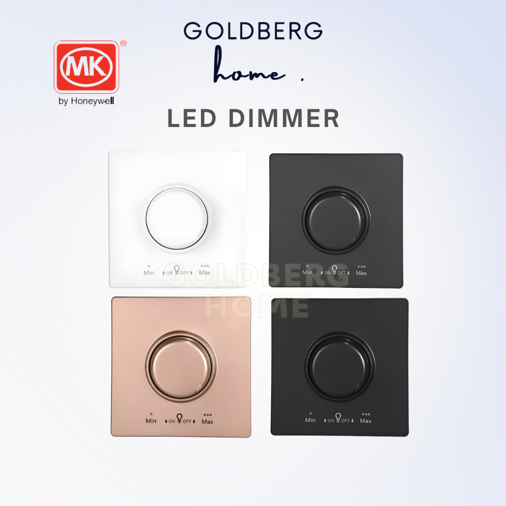 MK Honeywell Aria LED dimmer switches in white, grey, rose gold, and black by Goldberg Home Singapore.
