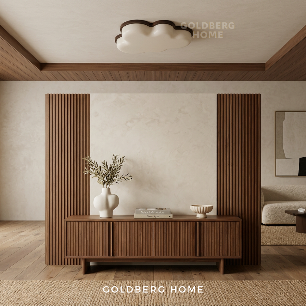 Goldberg Home Omika Cloud Light 50cm RGB LED ceiling light with natural wood base installed in modern Singapore kids bedroom.