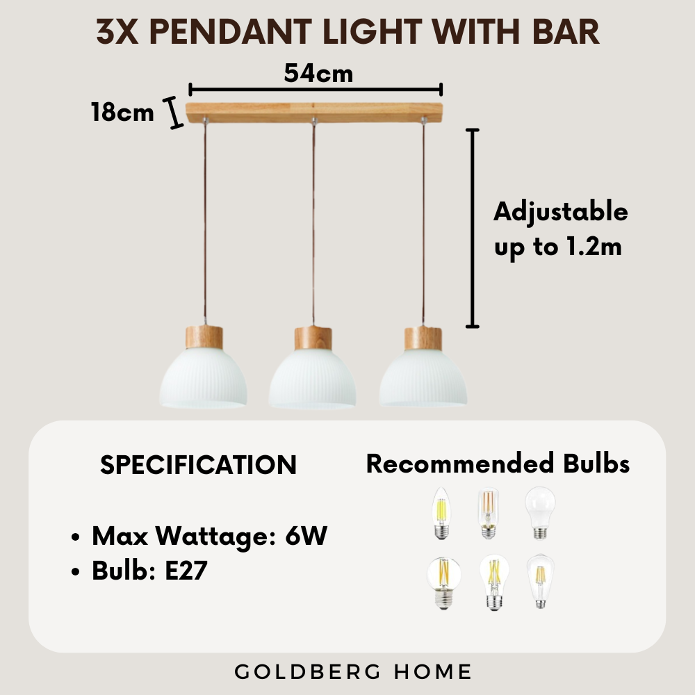 Specification of Osaka Wooden Pendant Light for Dining Space | Real Wood Base Pendant Light | Goldberg Home SG