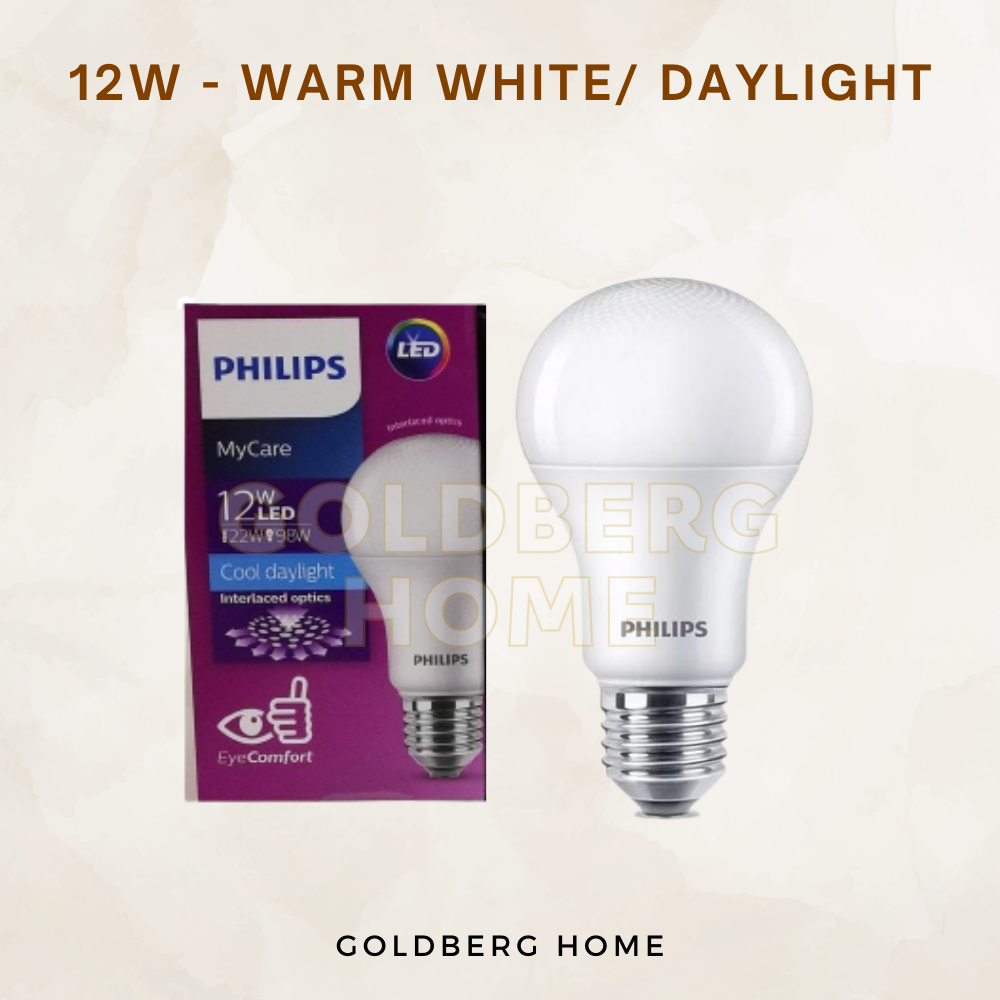 12W Philips MyCare E27 Warm White Daylight. Brightest warm LED by Goldberg Home for large Singapore dining lamps.