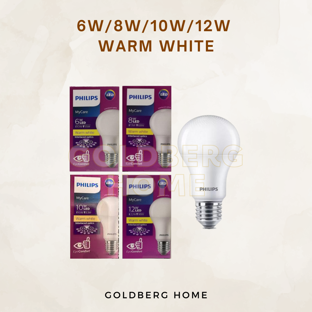 6W 8W 10W 12W Philips MyCare E27 Warm White bulb. Cozy EyeComfort lighting by Goldberg Home for Singapore bedrooms.