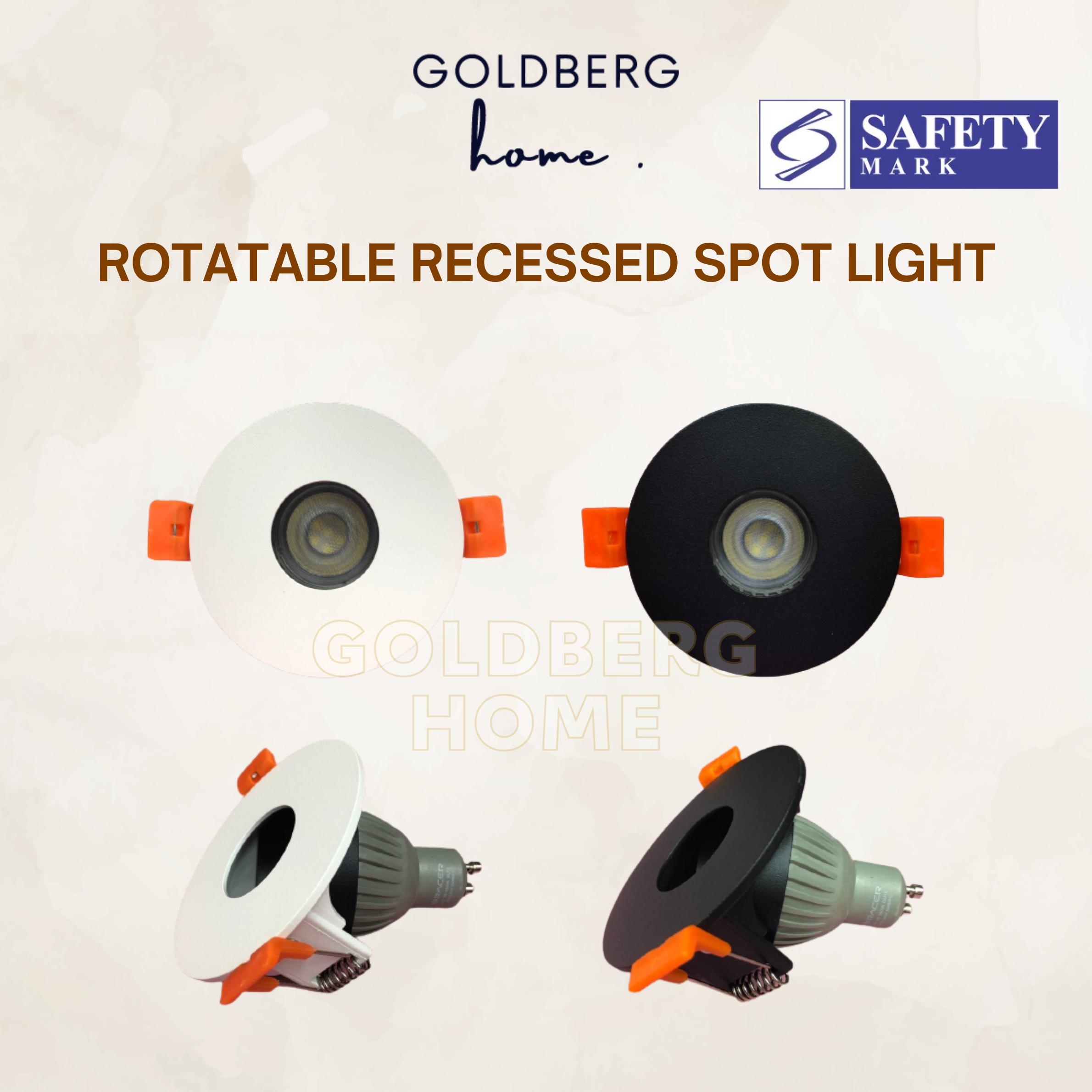 Goldberg Home 9cm rotatable LED recessed spot light Safety Mark certified fixture for Singapore homes.