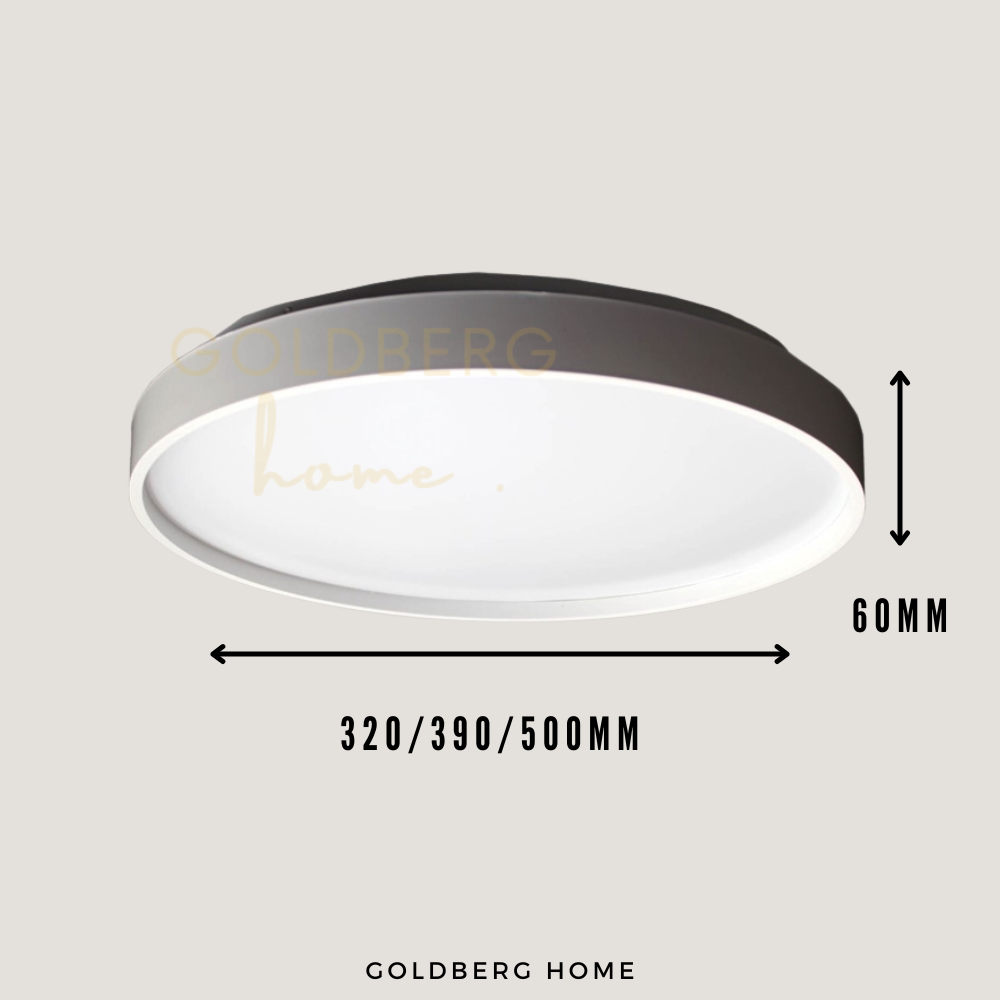 Dimension guide for Sheffield series: 32cm, 39cm, and 50cm diameters to fit various Singapore room sizes.