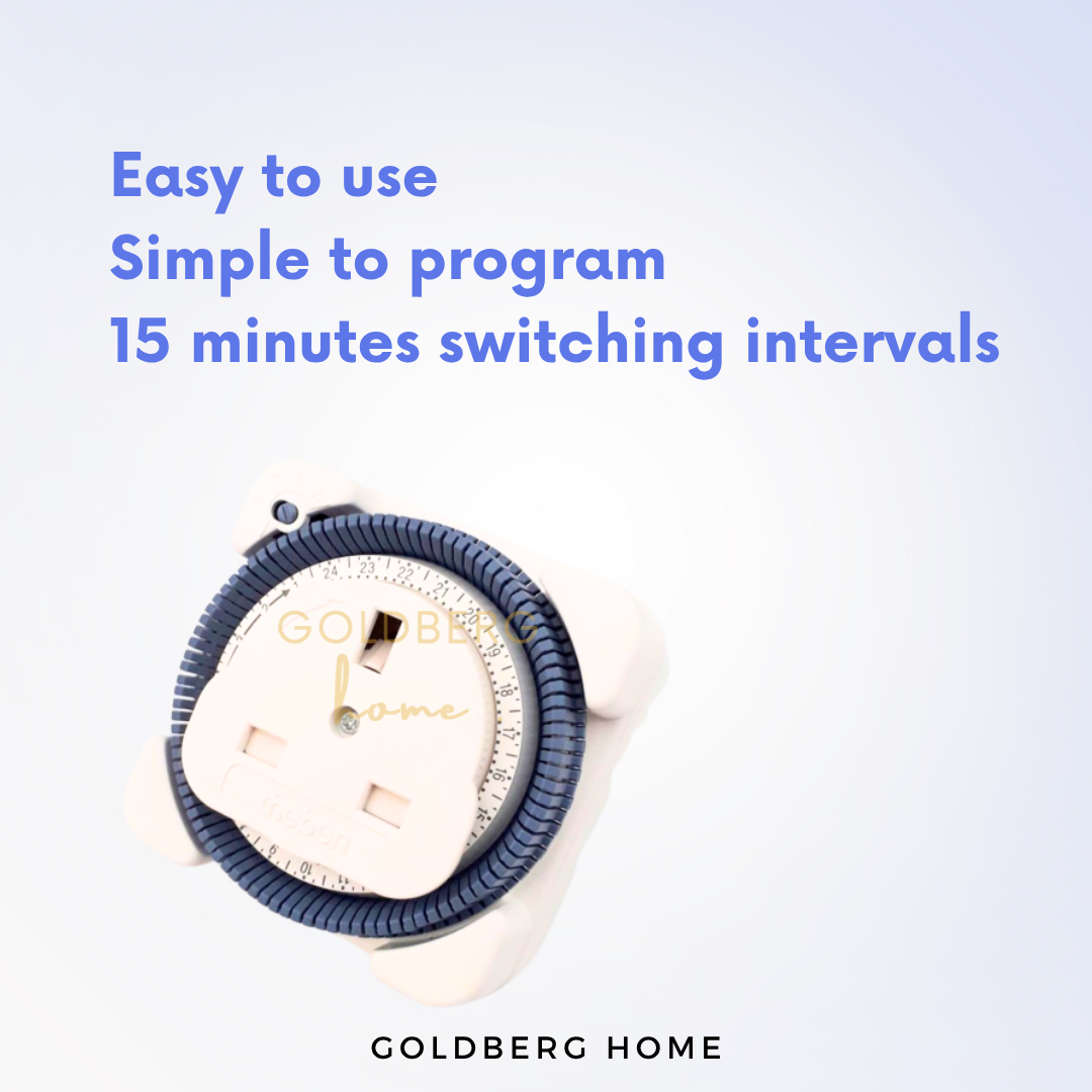 Detailed view of 15-minute switching intervals on Theben timer socket by Goldberg Home.