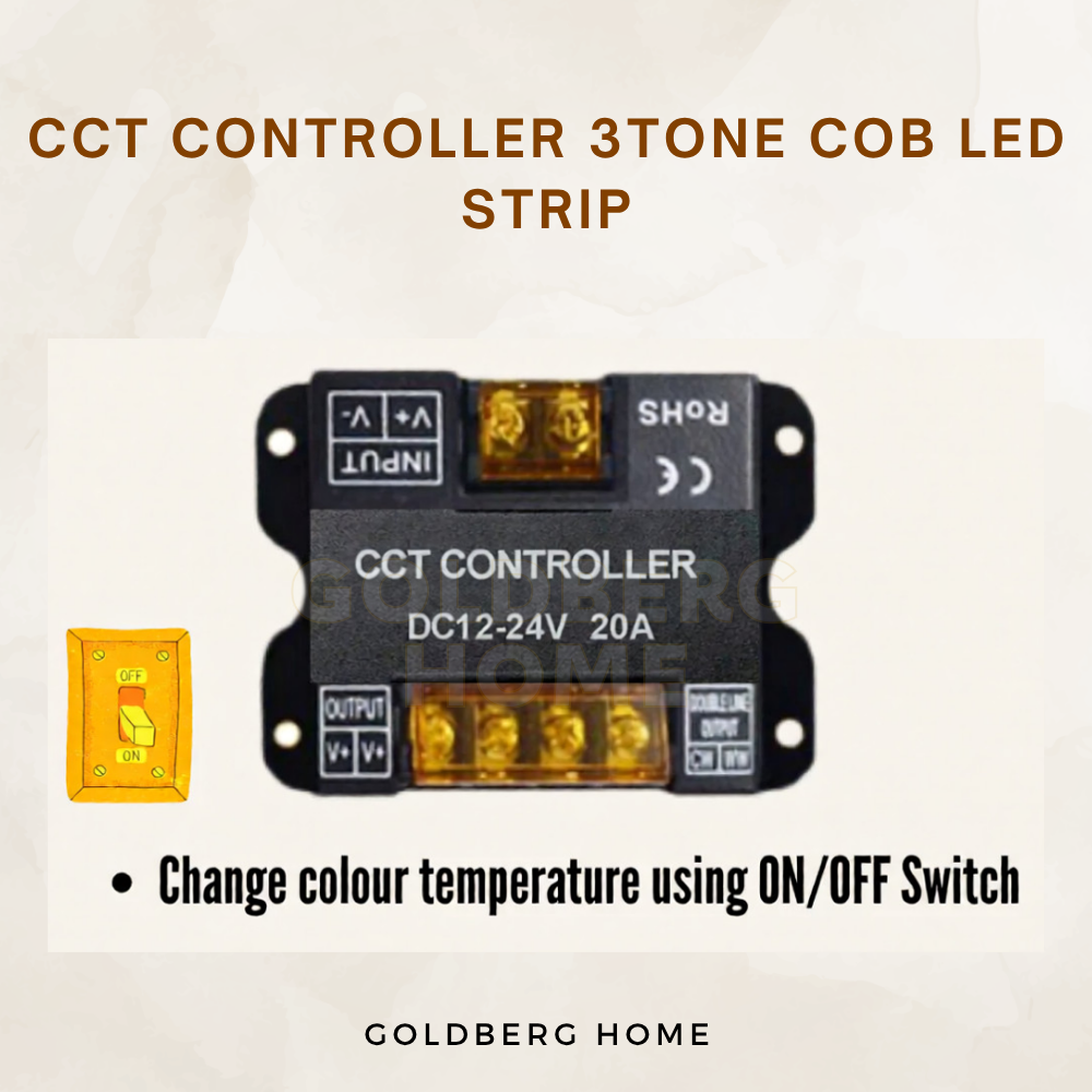 CCT switch controller for Tri-Tone COB LED light strips, available at Goldberg Home Singapore.