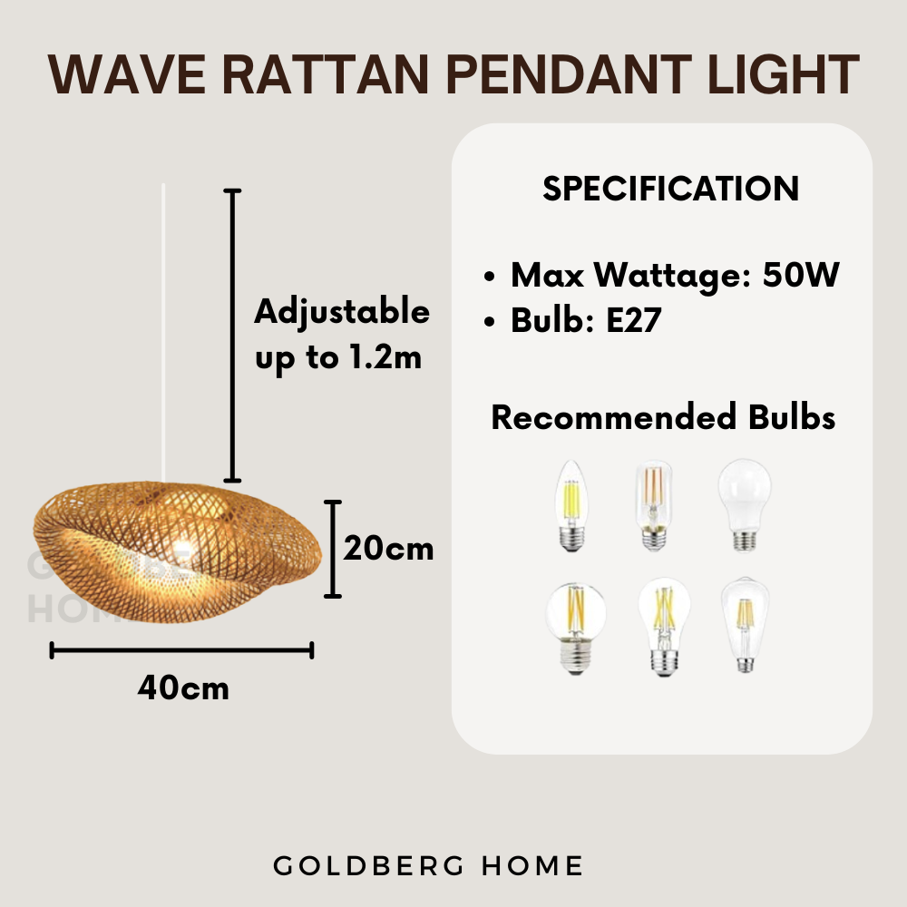 Nordic Rattan Pendant Light Wooden 28CM 40CM