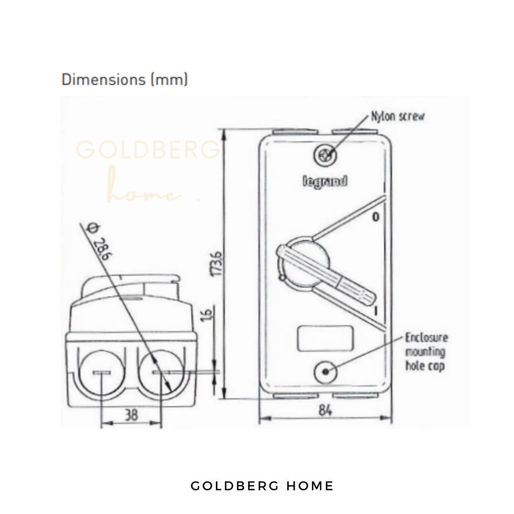 Legrand Weatherproof IP66 2 Pole Isolator Goldberg Home SG
