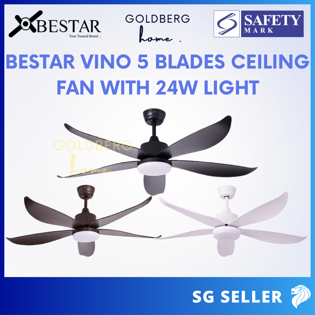 Bestar Vino 5 Blades DC Ceiling Fan for SG HDB Condo Landed | Ceiling Fan with Light | Goldberg Home SG
