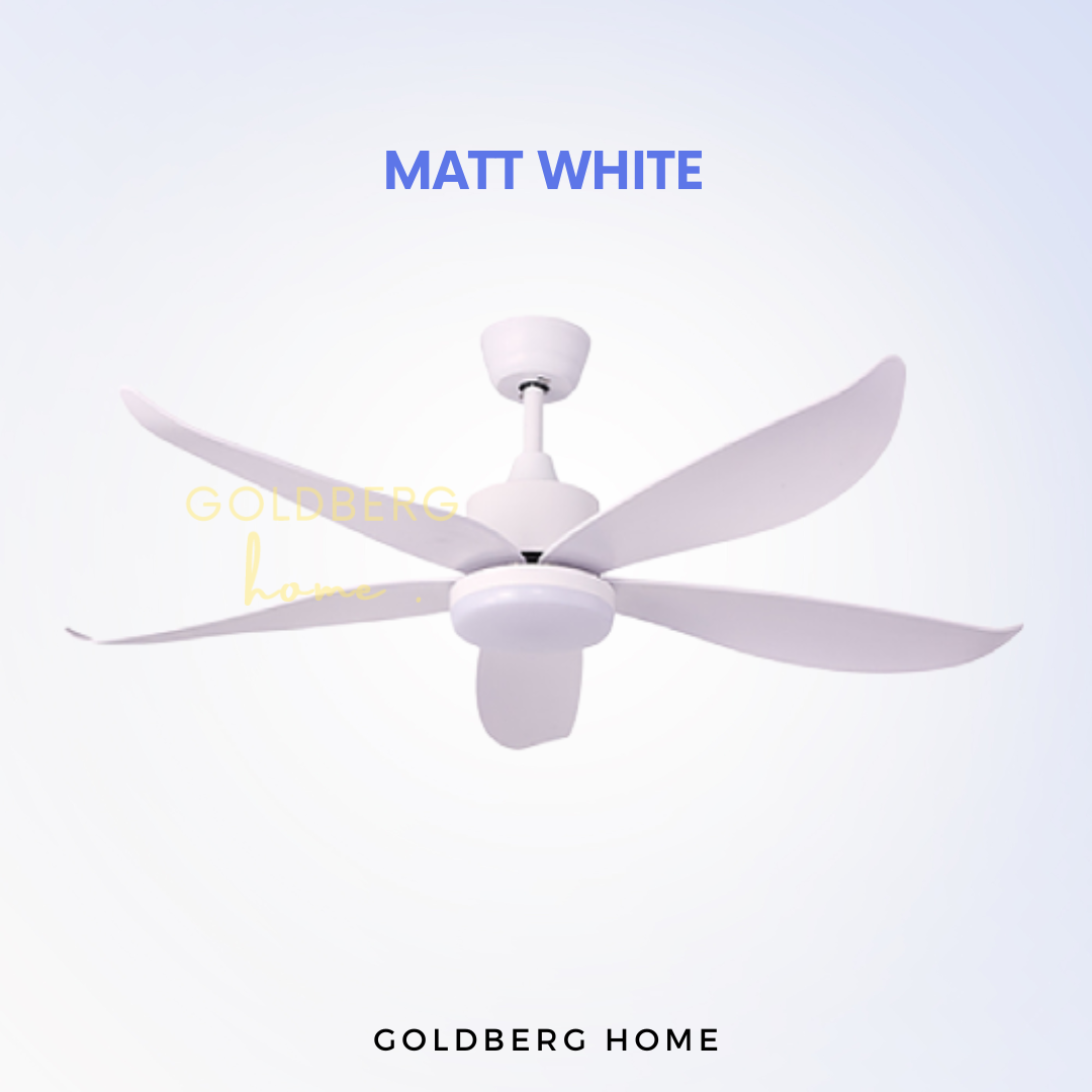Matt White Bestar Vino 5 Blades DC Ceiling Fan for SG HDB Condo Landed | Ceiling Fan with Light | Goldberg Home SG