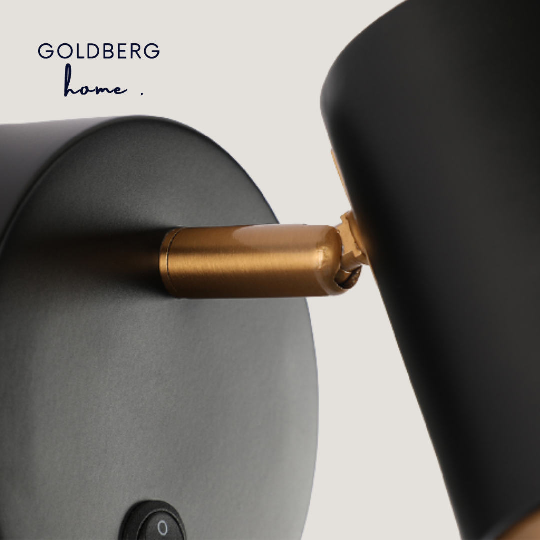 Close up of Nacht Luxe Gold rimmed Wall Lamp | Stylish Wall Lamp | Goldberg Home SG