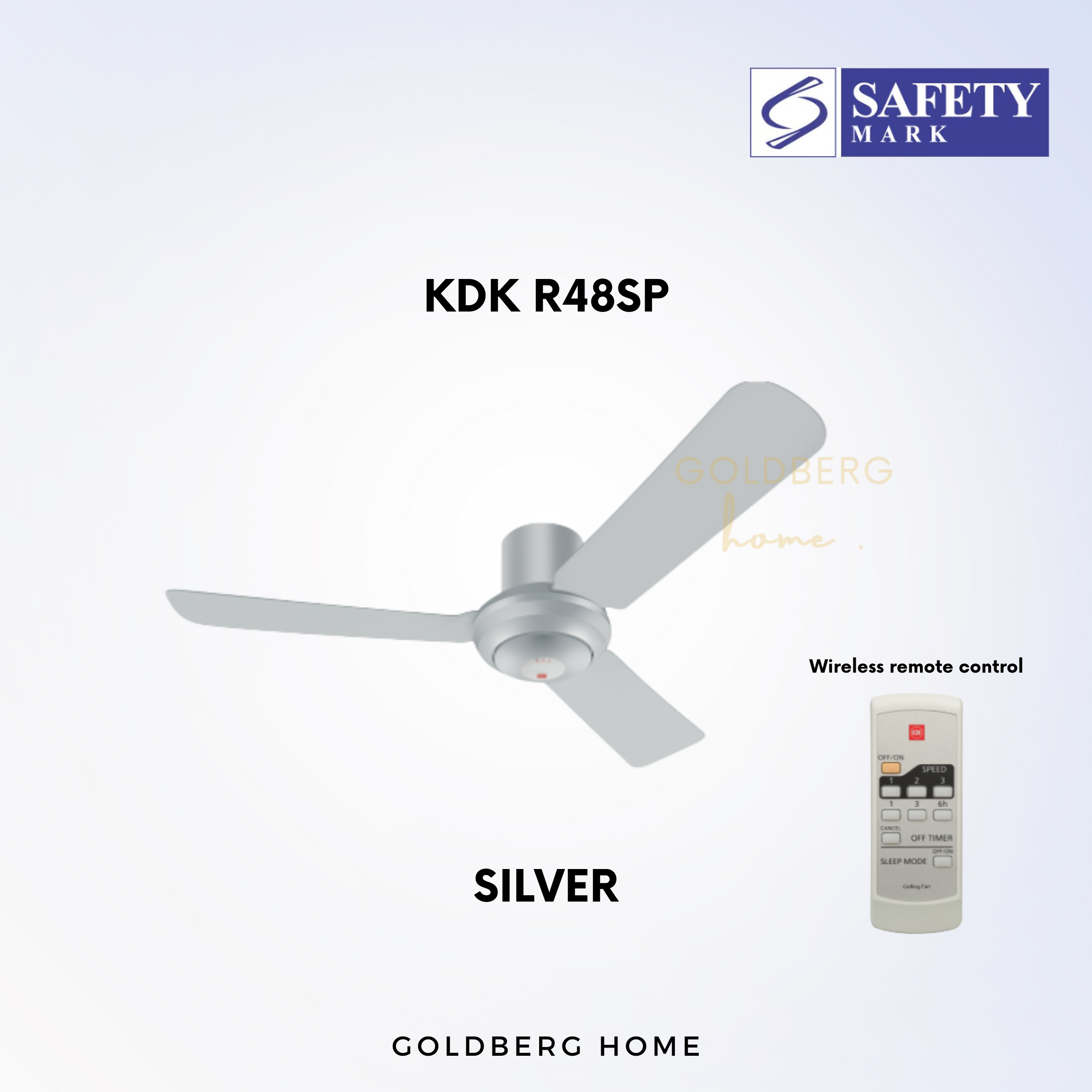 Silver KDK R48SP Ceiling Fan suitable for SG HDB Condo Landed | Ceiling Fans with Remote Control | Goldberg Home SG