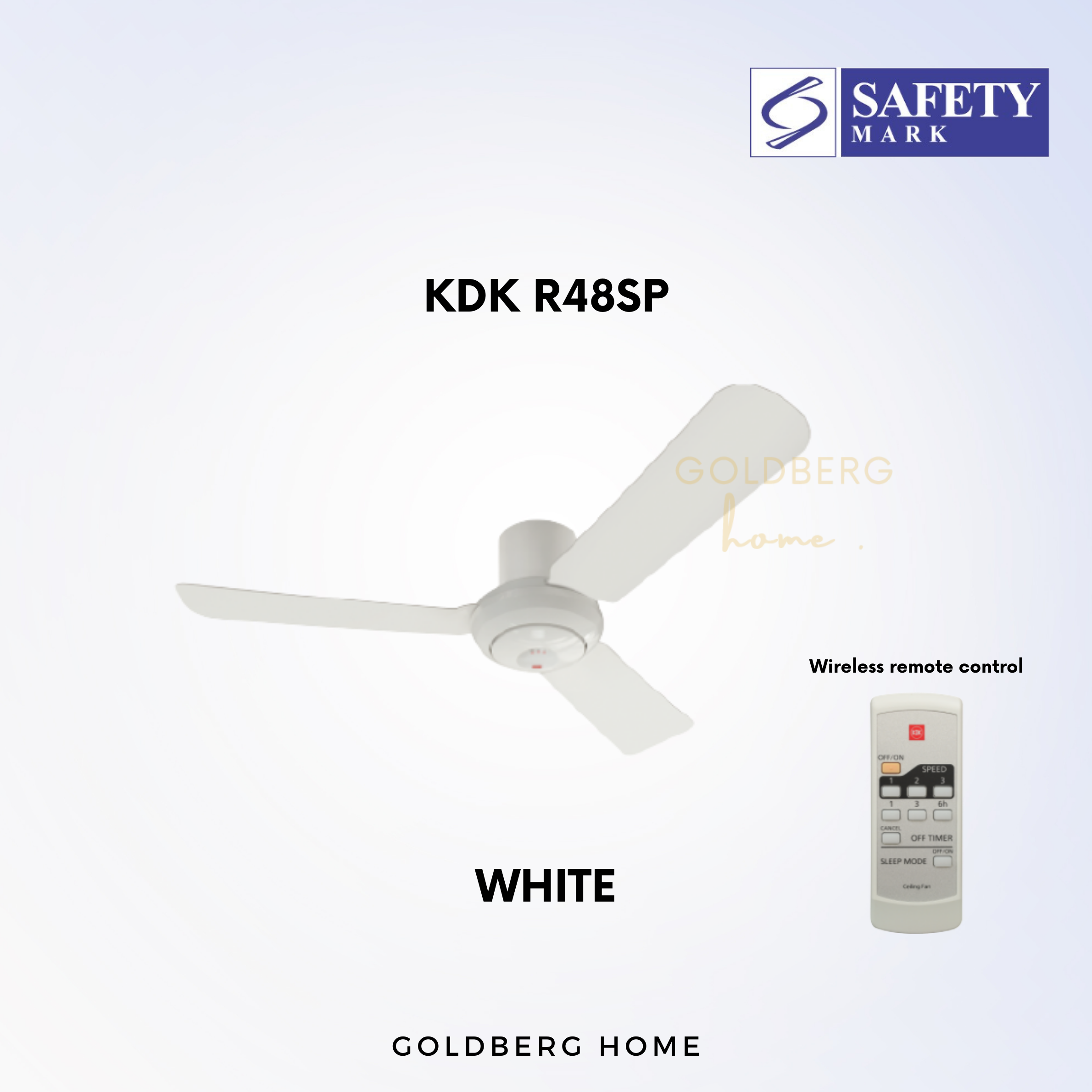 White KDK R48SP Ceiling Fan suitable for SG HDB Condo Landed | Ceiling Fans with Remote Control | Goldberg Home SG