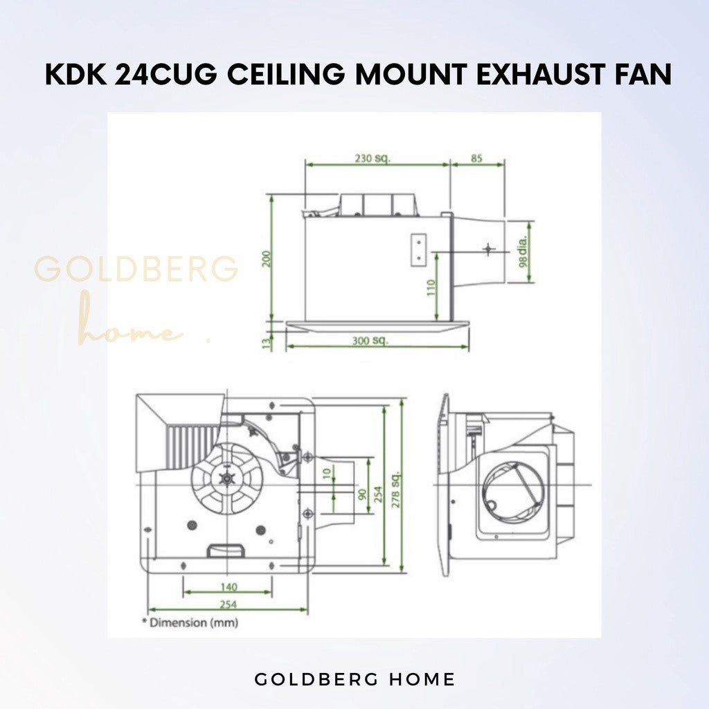 Diagram of KDK 24CUG Ceiling Mount Exhaust Fan | Ceiling-Mounted Exhaust Fans | Goldberg Home SG