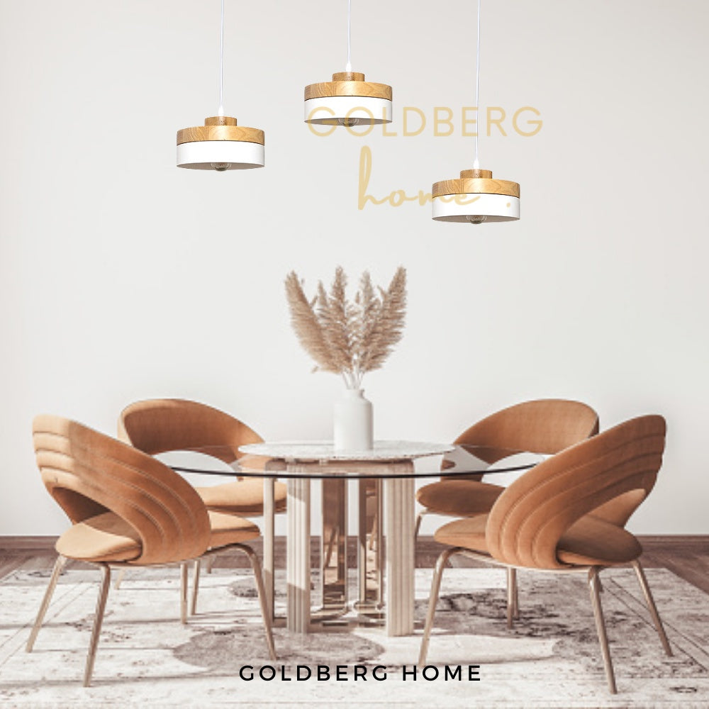Deluxe Fuji Pendant light for DIning Area | Wood & White Pendant Light | Goldberg Home SG