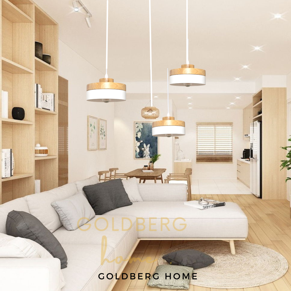 Deluxe Fuji Pendant light for Living Room | Wood & White Pendant Light | Goldberg Home SG