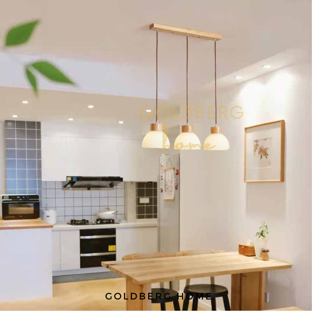 Osaka Wooden Pendant Light for Dining Area | Real Wood Base Pendant Light | Goldberg Home SG