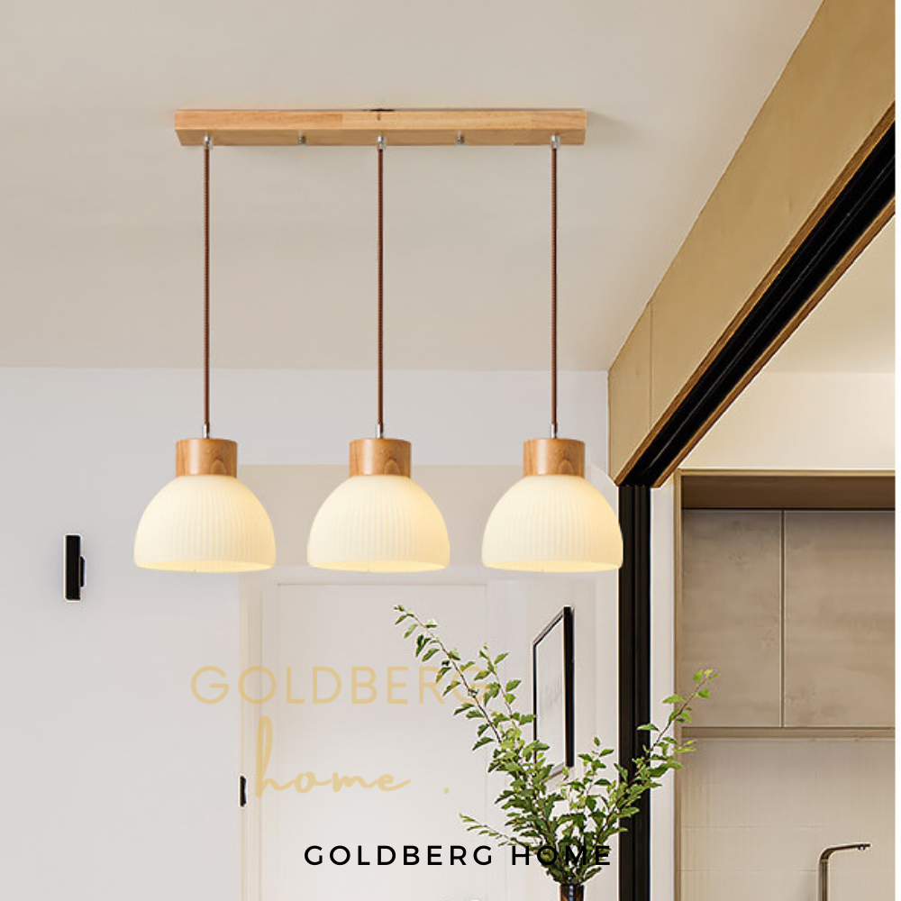 Osaka Wooden Pendant Light for Kitchen Area | Real Wood Base Pendant Light | Goldberg Home SG