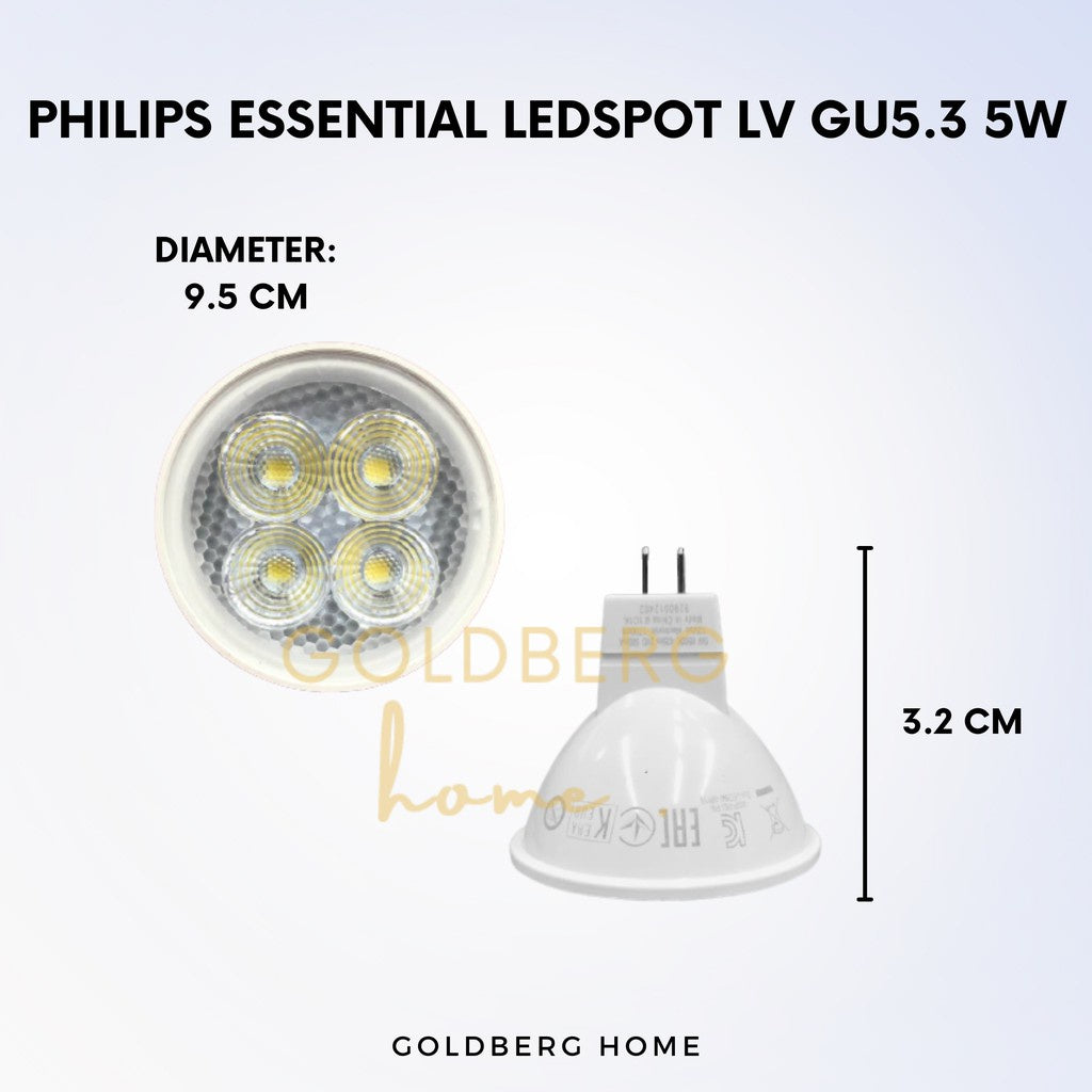 Philips GU5.3 5W (50W) Essential LED Spot LV MR16 Spotlight Goldberg Home SG