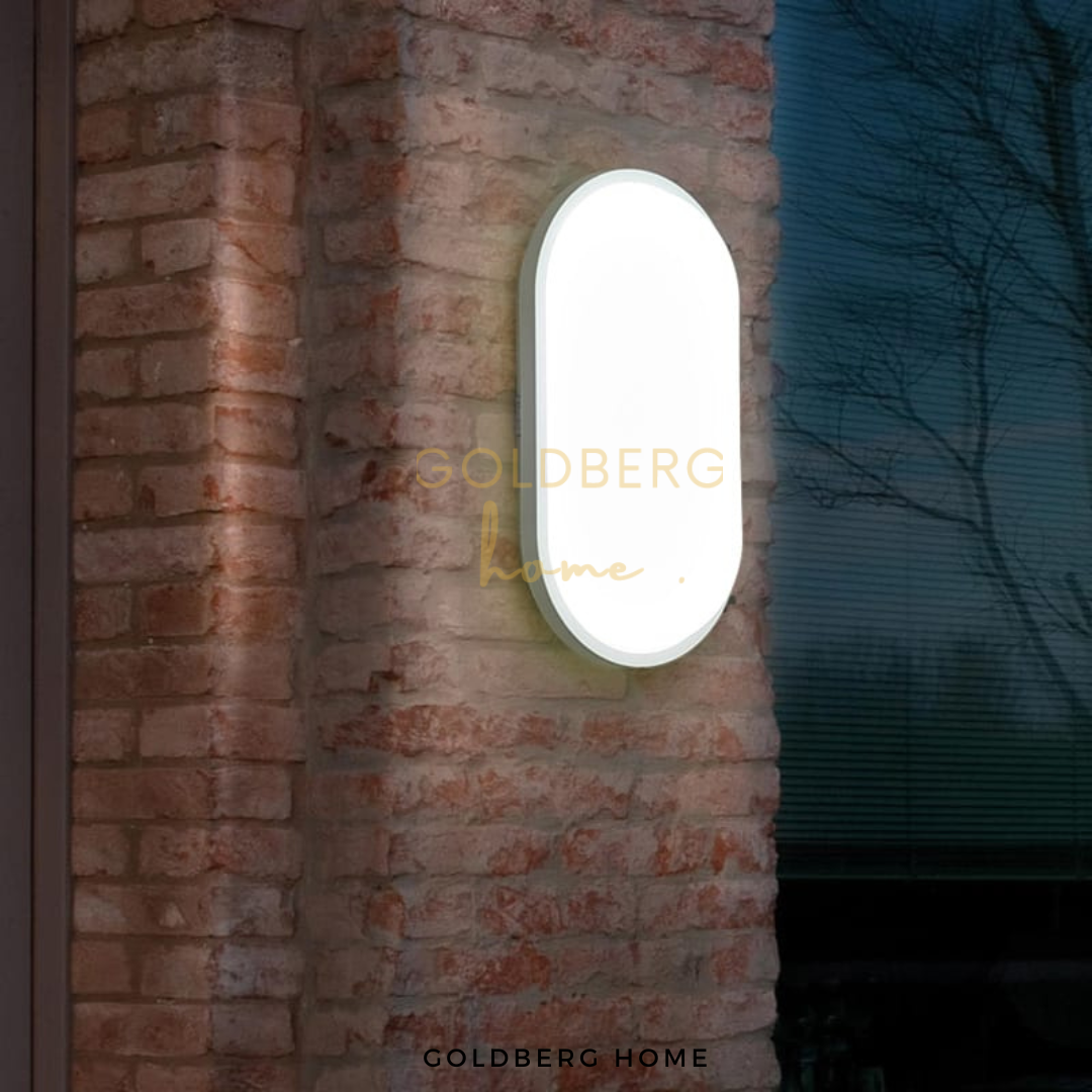 Minimalist white Brantford light installed on a modern Singapore home exterior wall.