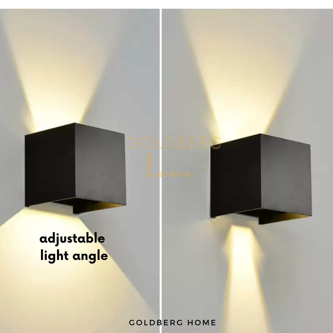 Demonstration of the adjustable top and bottom beam angles on the Bristol outdoor lights, wall lamp.