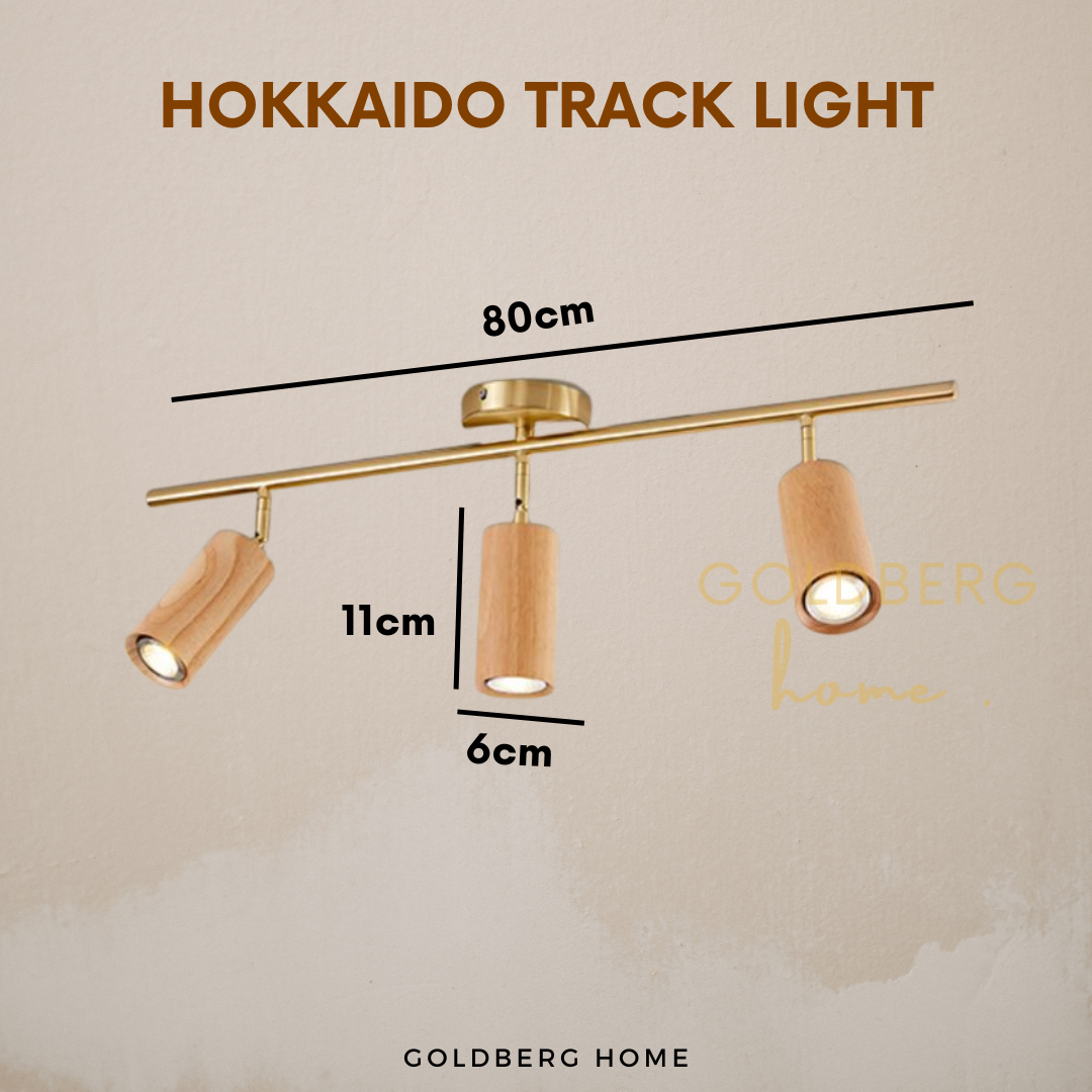 Goldberg Home Hokkaido 3-head wooden spotlight bar, 21W 80cm Nordic design for living room illumination.
