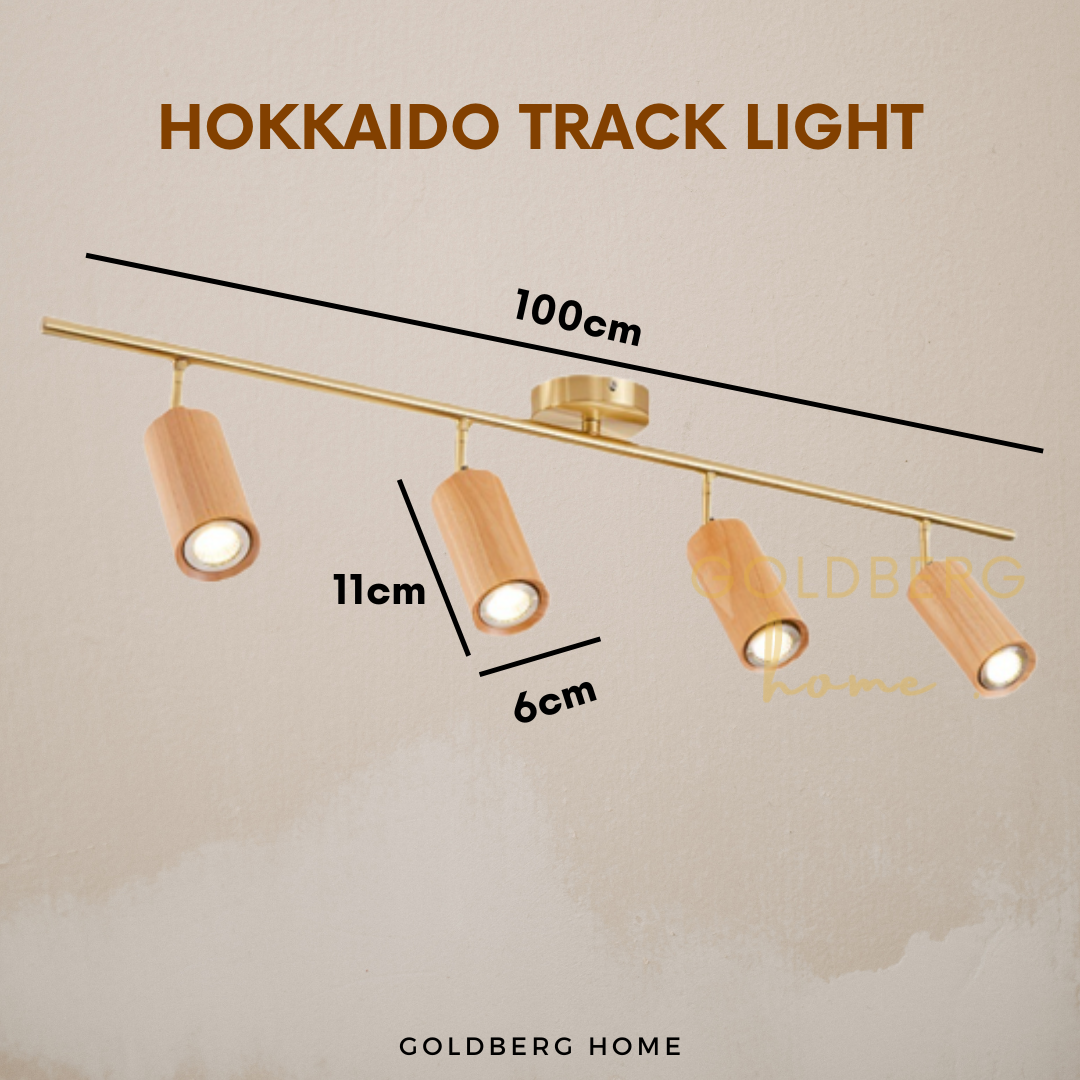 Goldberg Home Hokkaido 4-head wooden ceiling spotlight, premium 28W 100cm for large Singaporean kitchens.
