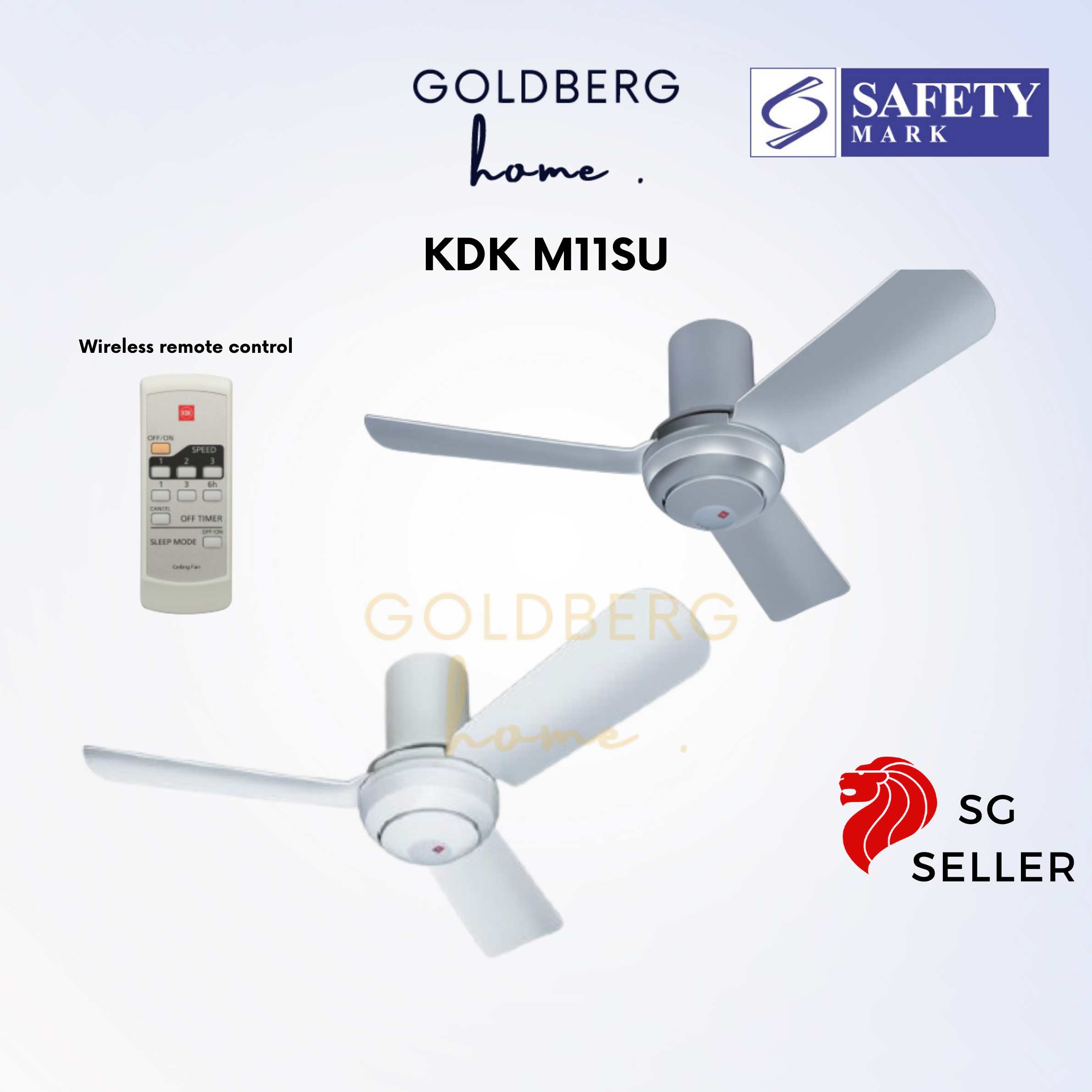 KDK M11SU White 44-inch Ceiling Fan with remote, compact 3-blade design for small SG rooms.