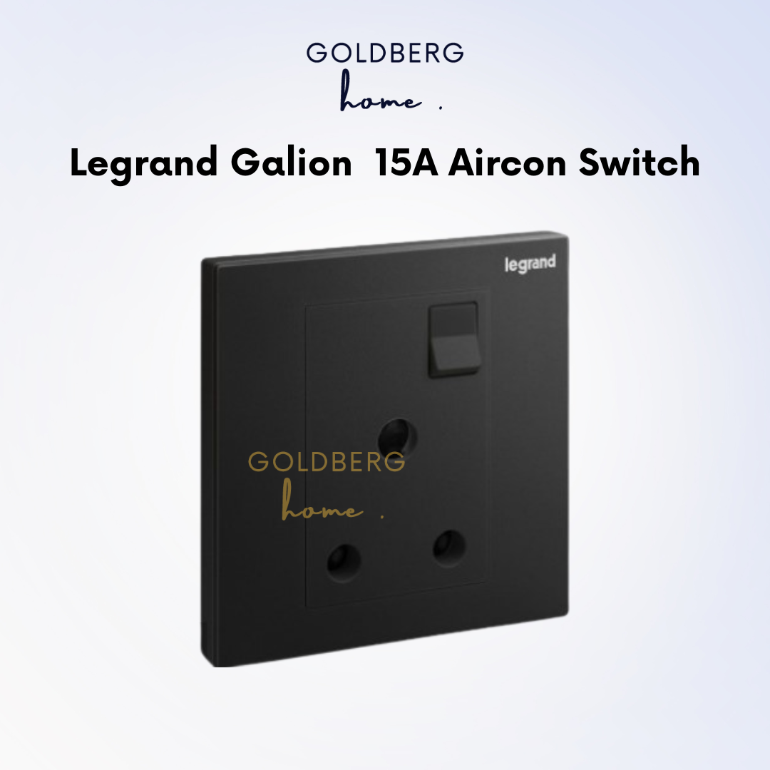 Technical specs for Legrand Galion 15A Matte Black socket, suitable for Singapore aircon and heater points.