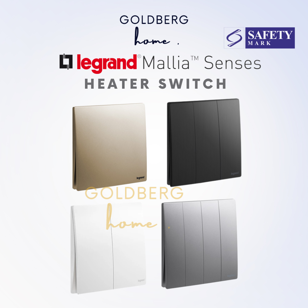 Legrand Mallia Senses 20A Heater Switch by Goldberg Home, Safety Mark approved with neon indicator.