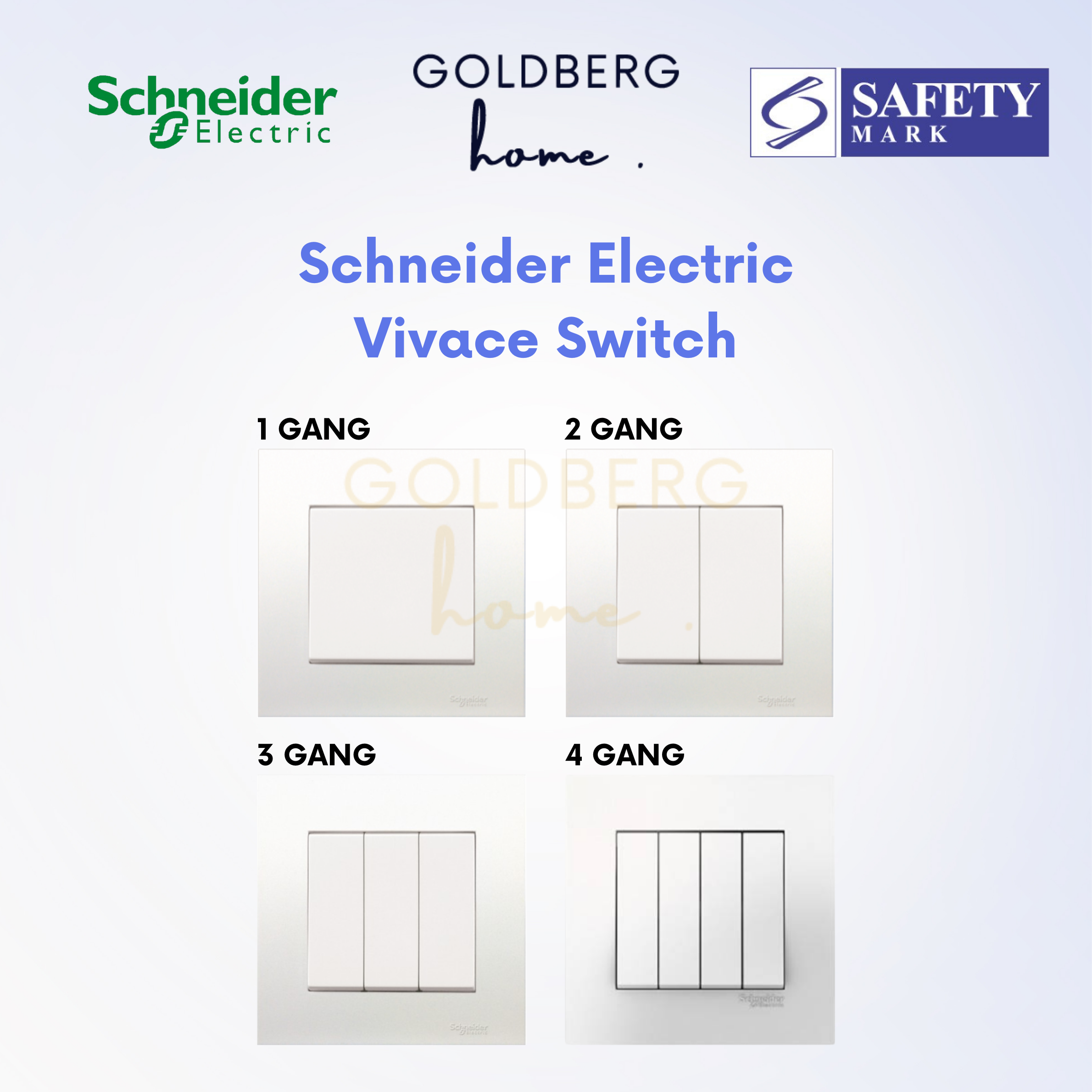 Schneider Electric Vivace White Switch available in 1-gang to 4-gang minimalist frameless design.