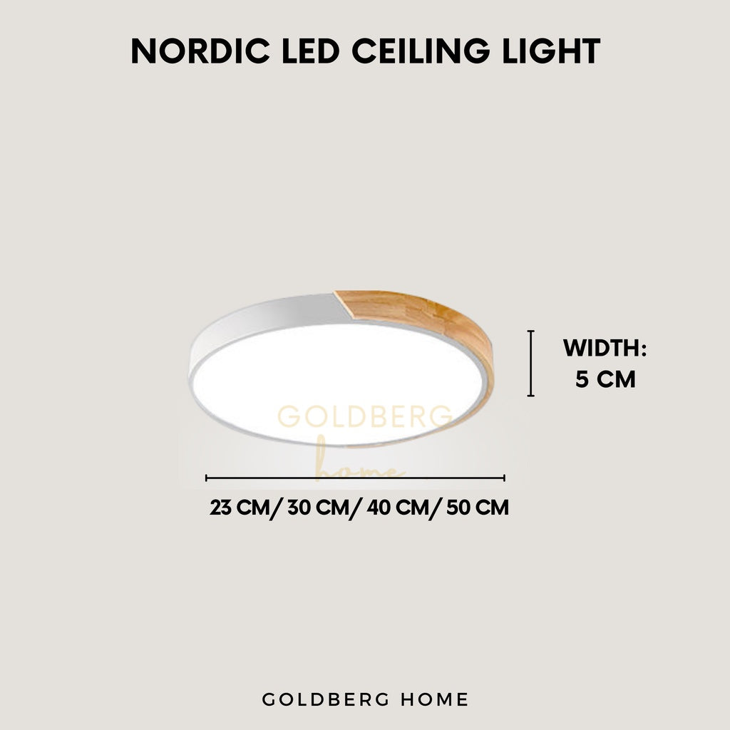 5cm ultra-thin profile specs for Goldberg Tami Wood LED light, ideal for low-ceiling Singapore HDB flats.