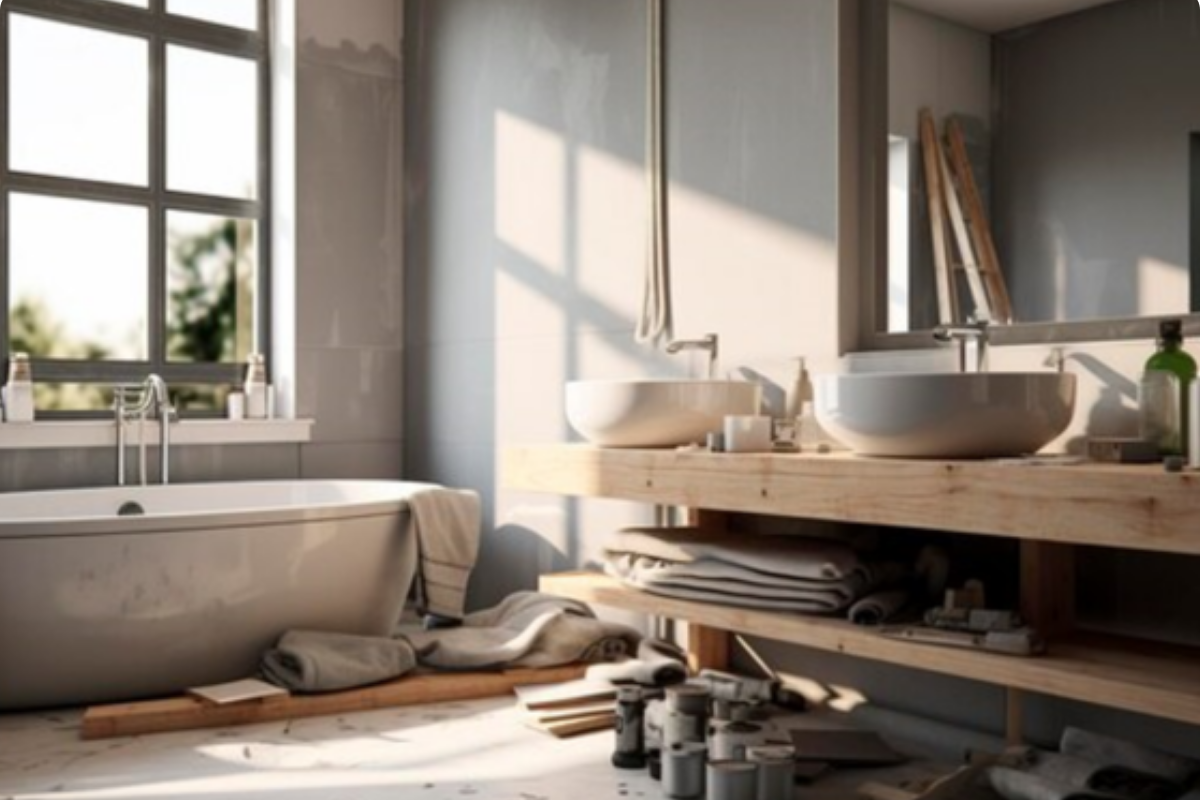 Goldberg Home bathroom renovation Singapore HDB freestanding bathtub dual vessel sink timber vanity electrical plumbing installation
