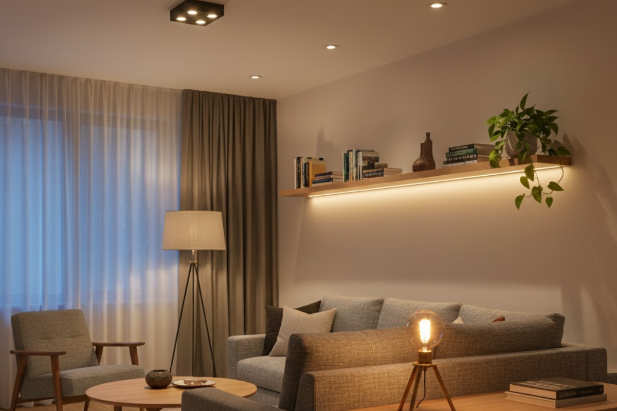Goldberg Home living room ceiling lighting Nordic HDB Singapore interior ambient light installation