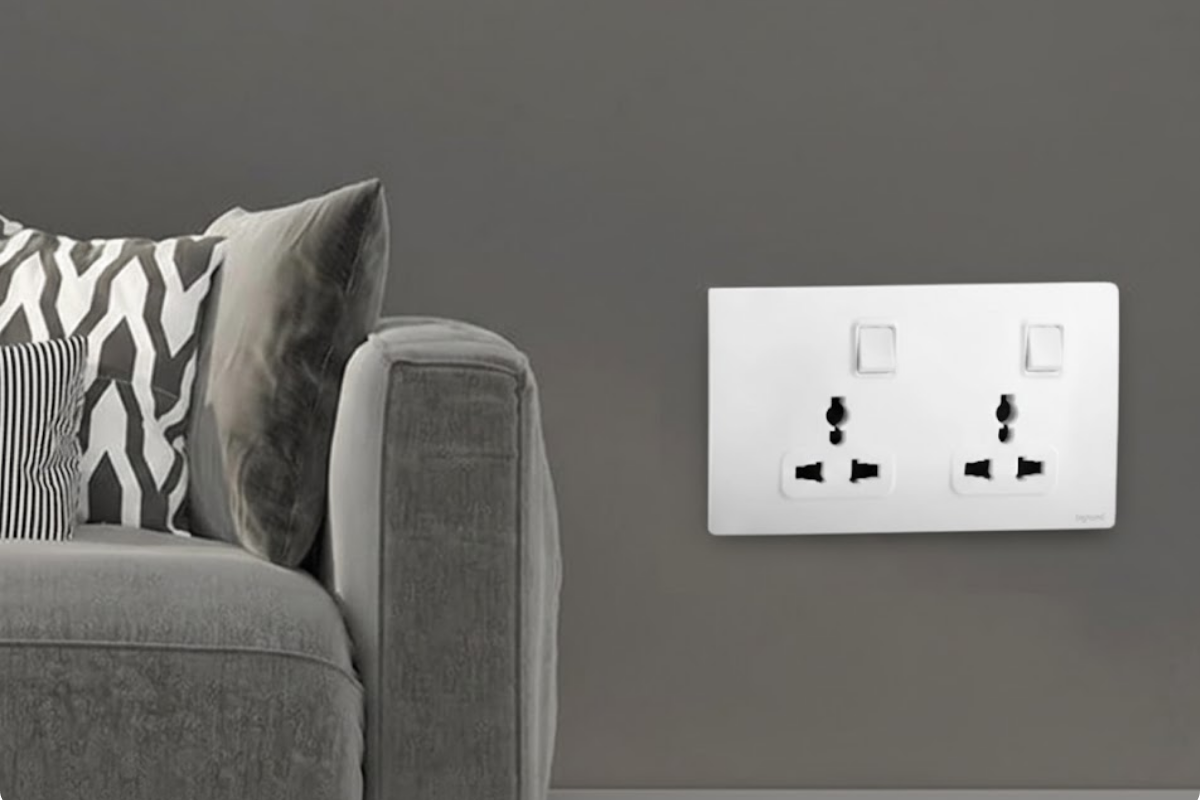 Goldberg Home double universal wall socket switched outlet Singapore HDB living room grey interior electrical accessory