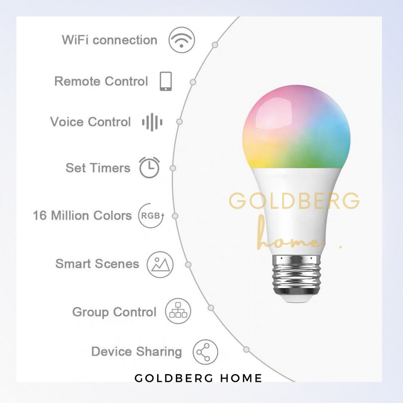 E27 WIFI Smart LED Bulb RGB+C+W Dimmable 9W Goldberg Home SG