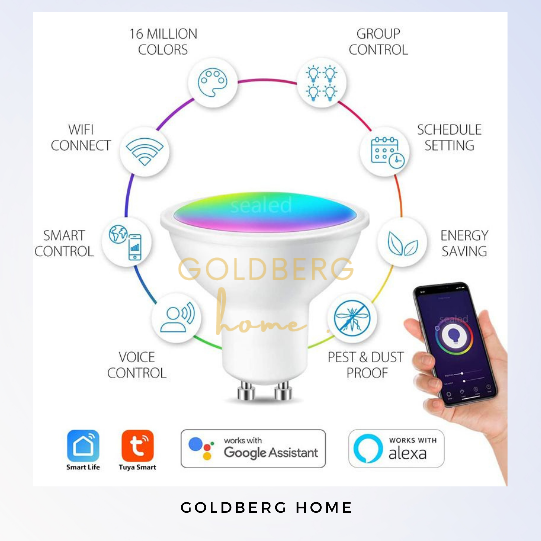 GU10 WIFI Smart LED Bulb RGB+C+W Dimmable 5W Goldberg Home SG