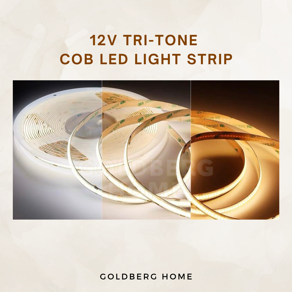 12V 3-Tone COB LED light strip 5M with adjustable color temperature at Goldberg Home Singapore.